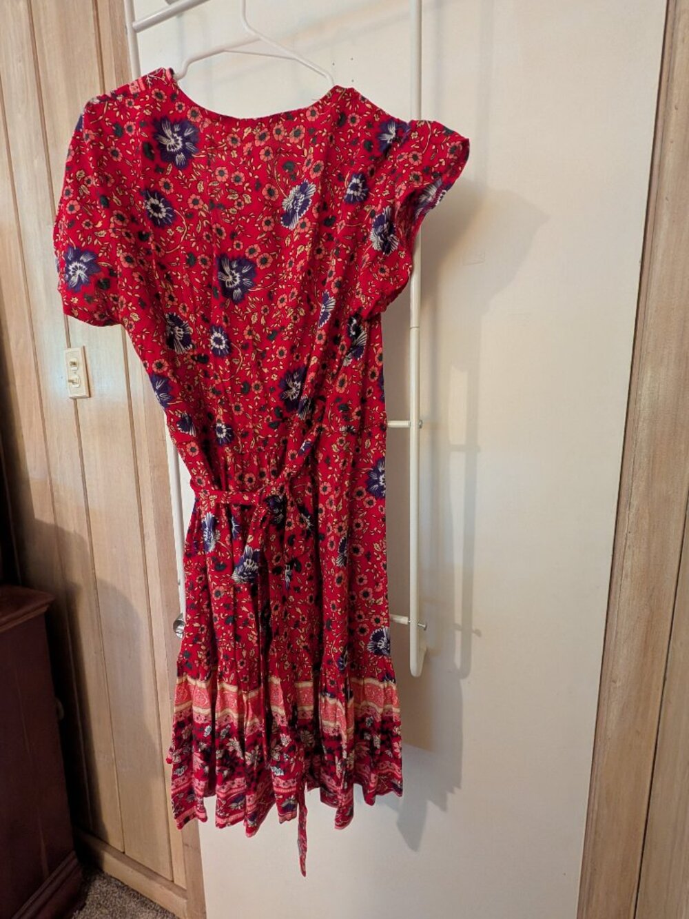 Red Patterned Wrap Dress - Picture 8 of 9